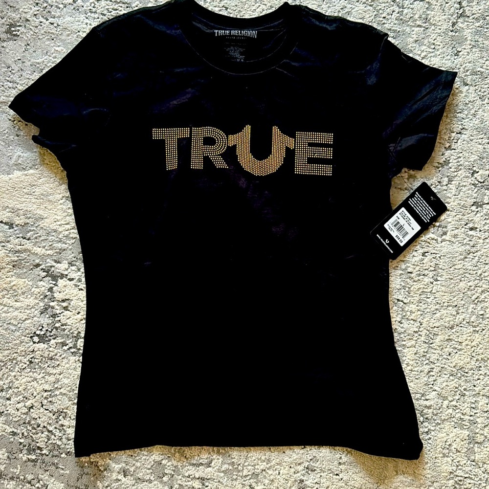 True Religion black t-shirt with gold beading